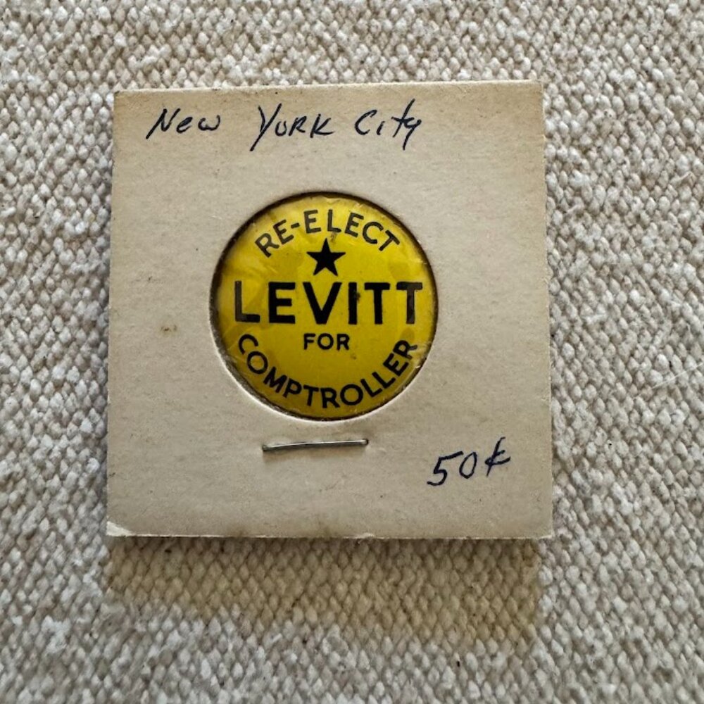 1966 New York City Re-Elect Levitt Controller Star Campaign Litho Button